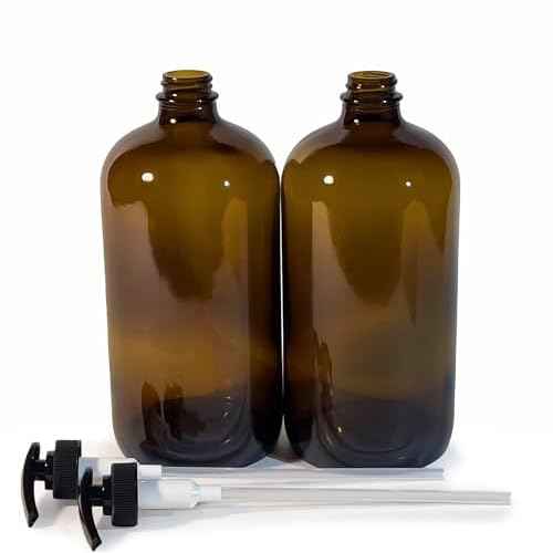 Vivaplex, 2, Large, 32 oz, Empty, Amber Glass Bottles with Black Lotion Pumps