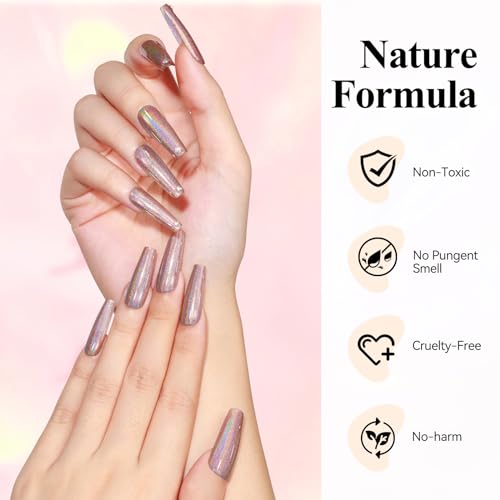 Iridescent Holographic Nail Polish 12ML*4Colors Silver Pink Red Green Nail Polish Fast Drying