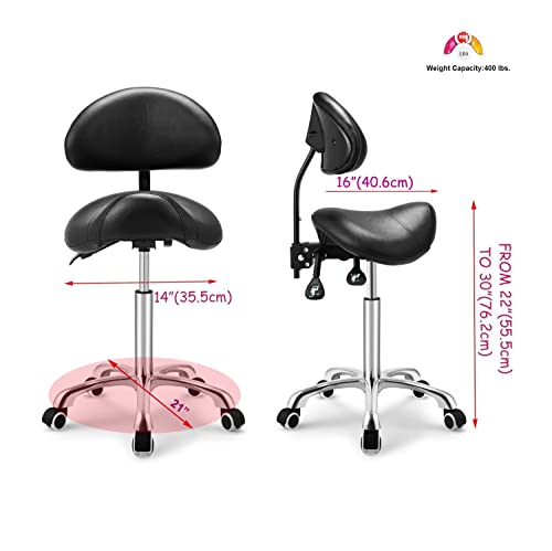 Kaleurrier Saddle Stool with Back Support - Adjustable 22-30"