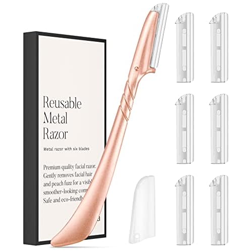ennva Eyebrow Razor for Women-Eyebrow Trimmer Dermaplaning Tool-Ergonomic Eyebrow Shaper & Facial Razor for Peach Fuzz-Exfoliating Face Razor for Eyebrows-Eye Brow Shaver Razors w/7 Blades- Rose Gold