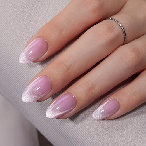 VSALON Press On Nails Short Almond Lavender Purple Cat Eye Design, 32 Pcs in 16 Sizes, Reusable Nail Kit with Long-Lasting UV Glue, Adhesive Tabs, Nail Glue & Nail Lamp
