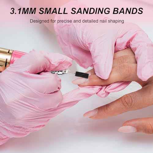 Rolybag 100pcs Small Sanding Bands Nail Drill Bits 180 Fine Grit Nail File Sanding Bands with 3.1mm Mandrel Bit for Acrylic Nails Gel Removing Shaping Professional Manicures and Pedicure,Black
