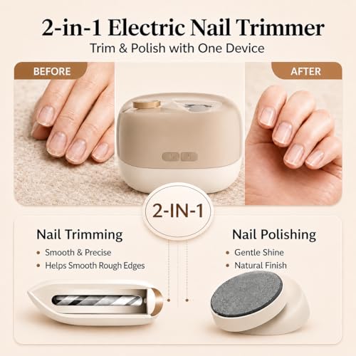 Colefoy 2-in-1 Electric Nail Clipper with Polishing & LED Light