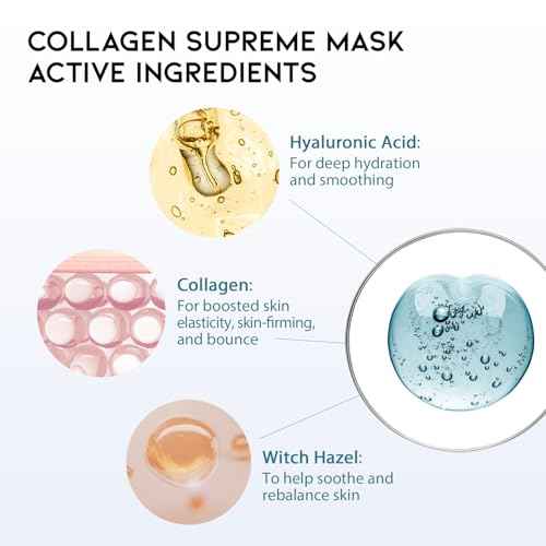 Hydrating Sheet Mask Starter Kit Variety Pack for Skin Care, Dry, Ance, Sensitive Skin, Korean Vegan Facial Sheet Mask for Men & Women, Collagen, Cica, Ceramide, Hyaluron, Retinol 5EA