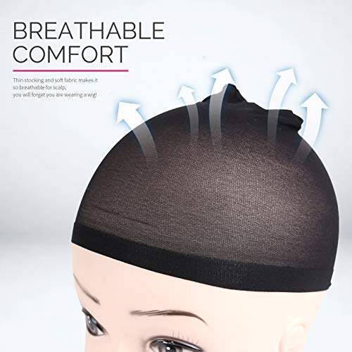 Black Wig Cap 6-Pack - Stretchy Nylon Stocking Caps for Women & Kids