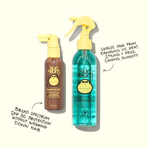 Sun Bum Heat Protector Spray - Leave In Hair Treatment Protects from Heat Styling and Frizz-Causing Humidity - Reduces Blow Dry Time - Vegan and Cruelty Free - UV Protecting - 6 oz