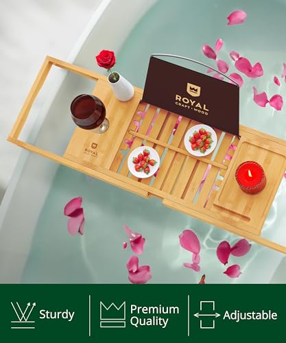 Royal Craft Wood Expandable Bamboo Bathtub Caddy Tray