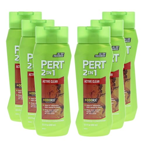 PERT 2 in 1 Active Clean Shampoo and Conditioner - Deep Clean with Odor Elimination Technology - Leaves Hair Manageable and Fresh All Day - 6 pc