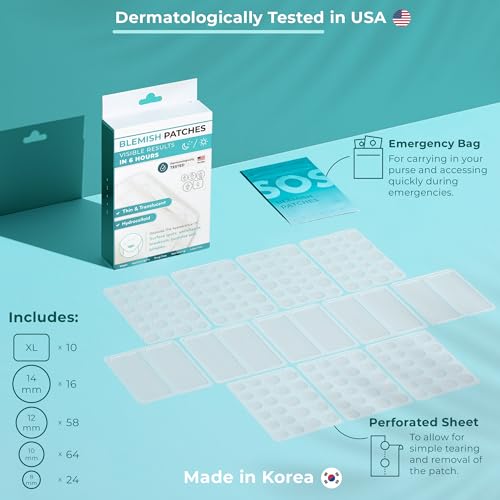 Pimple Patches for Face & Body - Overnight Treatment - Acne Patch for Zits, Dots, Bumps, Spots, Pimples, Whiteheads - Hydrocolloid Stickers -Vegan, Cruelty-Free, Hypoallergenic (XL,8mm,10mm,12mm,14mm)