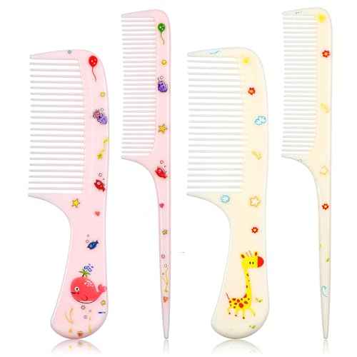 Giantree 4Pcs Baby Hair Comb, Kids Hair Brush Set for Girls Boys, Cute Hairs Comb Set Toddler Hairs Comb, Mini Comb Rat Tail Hairs Styling for Toddler Child's Hair Travel Style A)