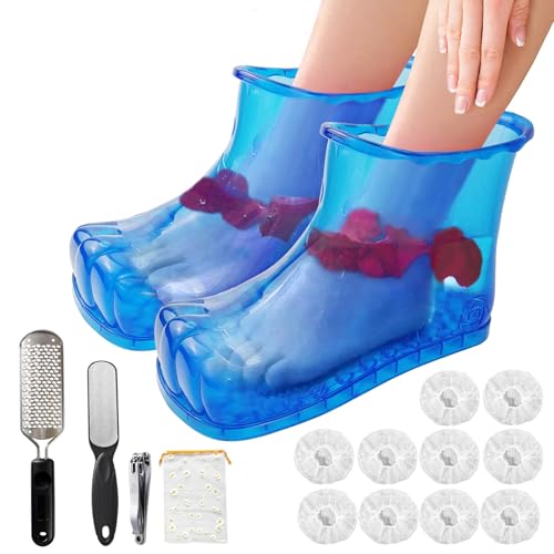 Foot Bath Soak Tub Shoes of Water Saving, A Pair of Portable Spa Soak for Foot Care, Milk Bath Wash, Foot Massager Spa for Women and Men, Water Saving Toenail Soaking Bowl(Large, Blue,2PCS)