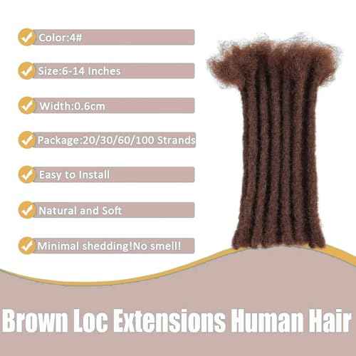 Handmade Human Hair Dreadlocks, 0.6cm/20strands Dreadlock Extension 100% Full Handmade Permanent Dreadlock Extension for Women/Men/Kids Can Be Dyed Bleached 18 inches Color 4#
