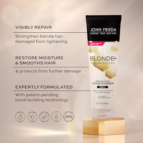 John Frieda Blonde+ Hair Repair System Conditioner, Bond Repair, Conditioner for Damaged Hair, 8.3 Oz