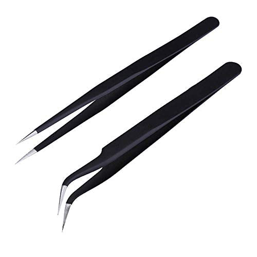 Nail Art Tweezers Nail Rhinestone Picker Tool Nail Sticker Tweezers Decal Decor Picker Eyelash Extension Nail Foil Tweezers Picker Placer 2 Pcs Black Nail Decor Tweezers