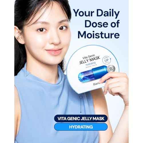 Vita Genic Jelly Face Hydrating Mask 10EA ? Firming Sheet Mask for Sensitive Skin, Korean Glass Skin Care with Mineral Water, Vitamin C & Niacinamide, Fragrance-Free