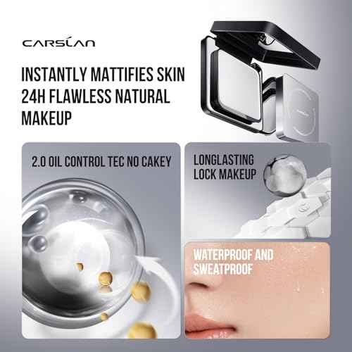 CARSLAN 2.0 Black Magnet Soft Focus Powder, Waterproof Translucent Pressed Setting Powder, 24H Longlasting Talc-Free Face Powder, Oil Control Compact Makeup,01 Translucent For Dry&Com Skin, 0.28Oz