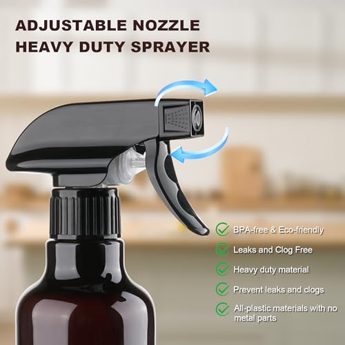 3-Pack 10oz Spray Bottles with Adjustable Nozzle & Funnel