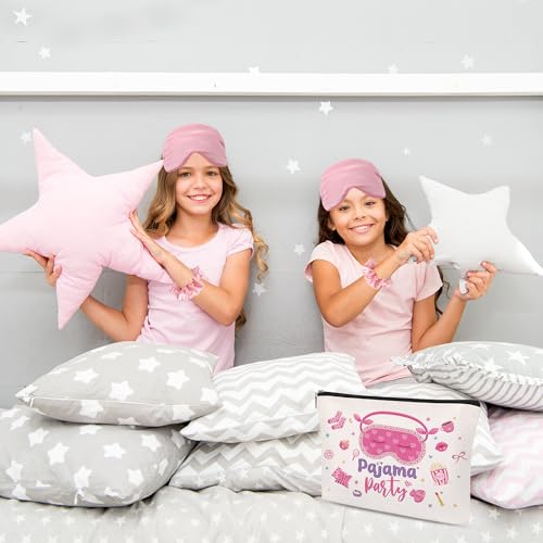 24 Pcs Sleepover Party Supplies for Girls, Sleepover Squad Spa Party, Makeup Bags Party Favor with Satin Eye Mask Satin Hair, Scrunchies Pajama Slumber Squad, Birthday Party