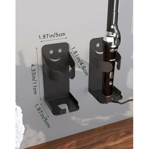 Slizy Wall-mounted hair tool organizer, styling iron holder, razor holder, 2 pieces per pack, black.
