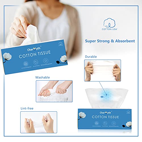 Extra Thick Disposable Face Towel, Disposable Makeup Removing Wipes, 100% USA Cotton and 100% Organic & Cruelty Free, Lint-Free Cotton Tissues for Sensitive Skin