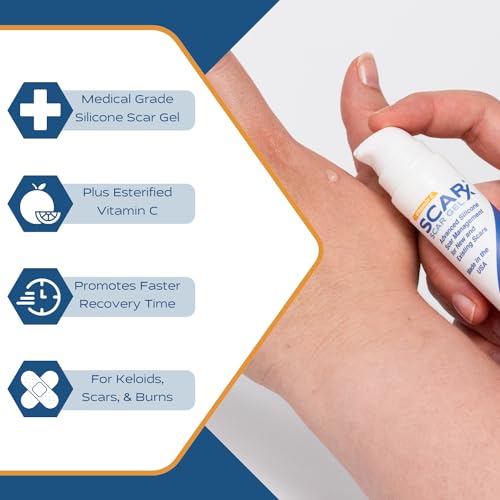 Scarx - Advanced Silicone Scar Gel With Vitamin C - Scar Reduction Topical For Hypertrophic Scars & Keloids After Surgery, Burns, Injuries - Prevent New Scars - Fade Old Scarring - 0.5oz (15g) Bottle