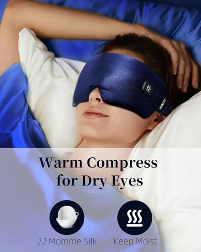 Facemoon Navy Blue Heated Eye Mask for Dry Eyes, Cordless Moist Heat, 3 Settings