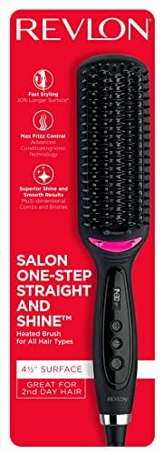 REVLON Salon One-Step Straight and Shine Heated Brush for Visibly Shinier, Smoother Hair | Hair Straightener that Revives Second Day Hair with an Ion Generator that Helps Reduce Frizz