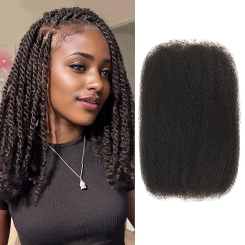 Afro Kinkys Bulk Human Hair Pre Stretched Braiding Hair Bulk Human Braiding Hair For Braids,Dreadlocks, Loc Repair,Soft Yaki Texture(14Inch, 50g/Pack)