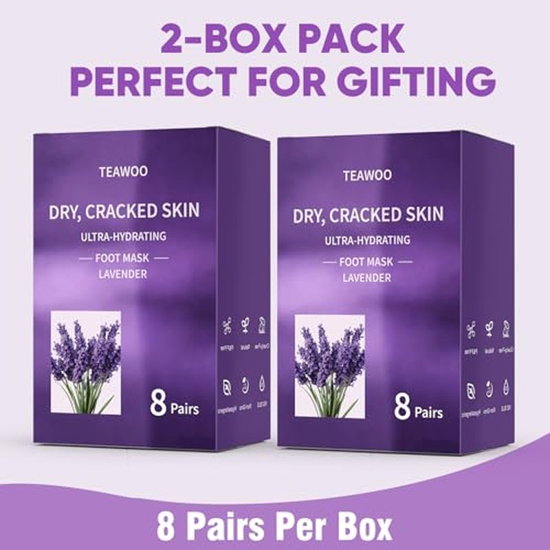 TEAWOO 16 Pairs Moisturizing Foot Masks with Lavender Oil