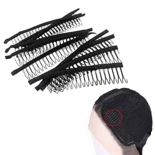 10 Pack Wig Comb Long 20 Teeth Clips Black Wire with Cloth Sewing Combs Wearing Holder for Wig Caps Making Finished Wigs Secure Attachment Hairpiece DIY Hair Extension