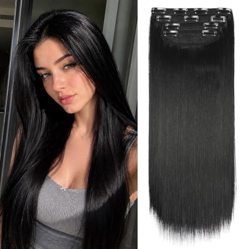 Clip-in Hair Extensions Straight 20" 4pc Black #1B