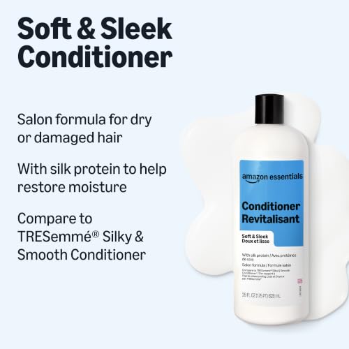 Amazon Basics Soft & Sleek Anti-Frizz Hair Conditioner 28oz - Argan Oil & Silk Proteins