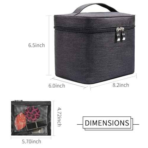 Makeup Bag Travel Makeup Cosmetic Bag Case Organizer Makeup Pouch with Mesh Bag Makeup Brush Holder Bag Toiletry Bags for Women - Black