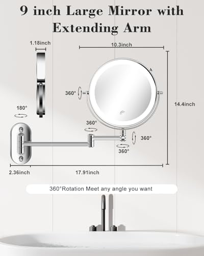 9" Wall Mounted Lighted Magnifying Makeup Mirror 30X/1X