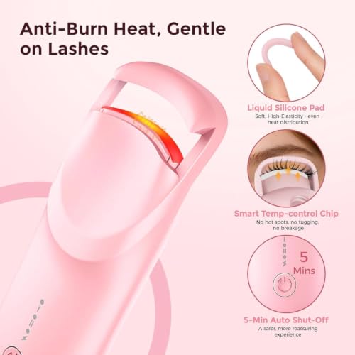 Heated Eyelash Curler with Anti-Burn Silicone Pad - 2 Heat Levels