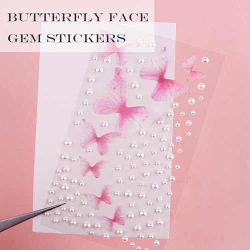 Butterfly Face Gem Stickers - 4 Sheets 3D Crystal Jewels
