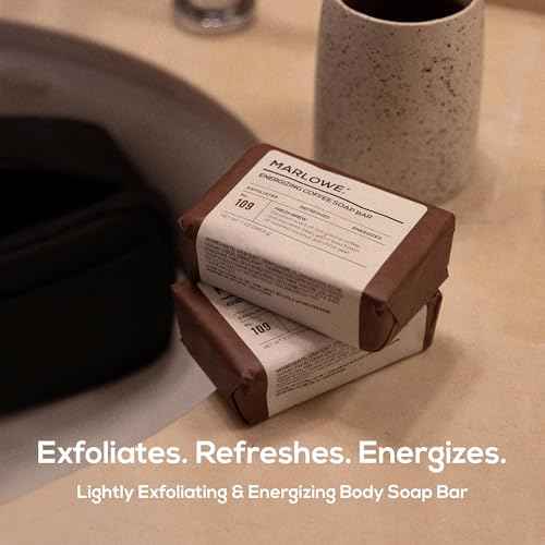 MARLOWE. No. 109 Coffee Bar Soap 7 oz, Body Scrub Soap for Men, Refreshing, Energizing & Exfoliating with Natural Extracts, Caffeine, Coffee Beans & Cocoa Butter, Fresh Brewed Scent