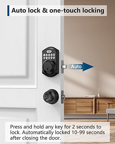 TEEHO TE001 Keyless Entry Door Lock with Keypad - Smart Deadbolt Lock for Front Door with 2 Keys - Auto Lock - Easy Installation - Matte Black