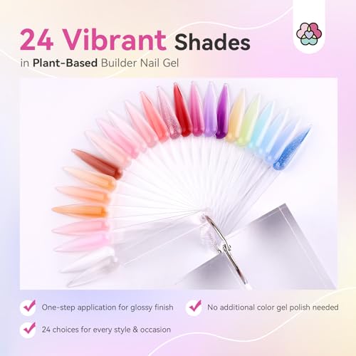 SAVILAND Builder Nail Gel 24 Colors: Castor Oil & Vitamin E Builder in a Bottle Translucent Color Hard Gel for Nails Strengthener Extension Care Repair Home Salon Professionals