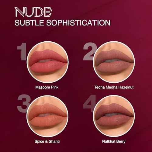 NOURISH MANTRA Matte Liquid Lipstick with SPF/Mini Lipstick/Water Proof/Smudge Proof/Transfer Proof/Long Lasting/For All Skin Tones/Set of - 4 (1.2ml Each)