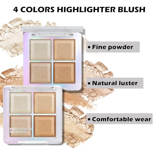 Boobeen 4-Color Blush & Highlighter Palette with Shimmer