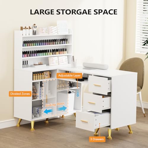 OmySalon L-Shaped Manicure Table 52" with Dust Collector