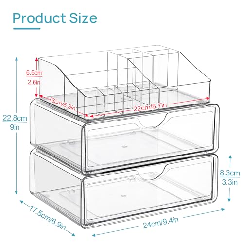 Vtopmart 3 Tier Clear Makeup Organizer with 2 Drawers - Stylish Storage Solution