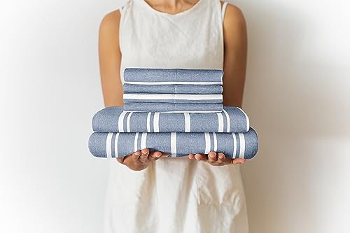 Twin 4 Piece Sheet Set - Breathable & Cooling Bed Sheets - Hotel Luxury Bed Sheets for Women, Men, Kids & Teens - Bedding w/ Deep Pockets & Easy Fit - Soft & Wrinkle Free - Twin Blue Stripes Sheets