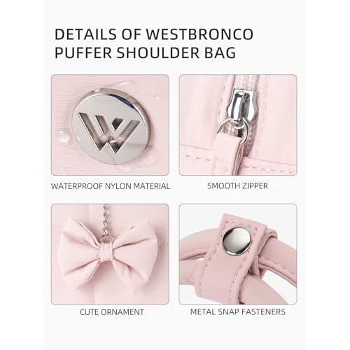 WESTBRONCO Puffer Shoulder Bag for Women Quilted Handbags, Puffy Cosmetic Makeup Bag Organizer with Cute Ornament