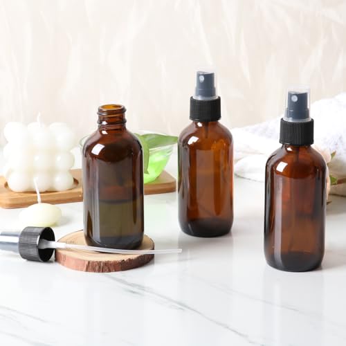 STARSIDE 24 Pack 4 oz Amber Glass Spray Bottles with Fine Mist Sprayer,120 ml Glass Travel Bottles for Cosmetic Essential Oils Cleaning Solutions Perfumes & Liquids