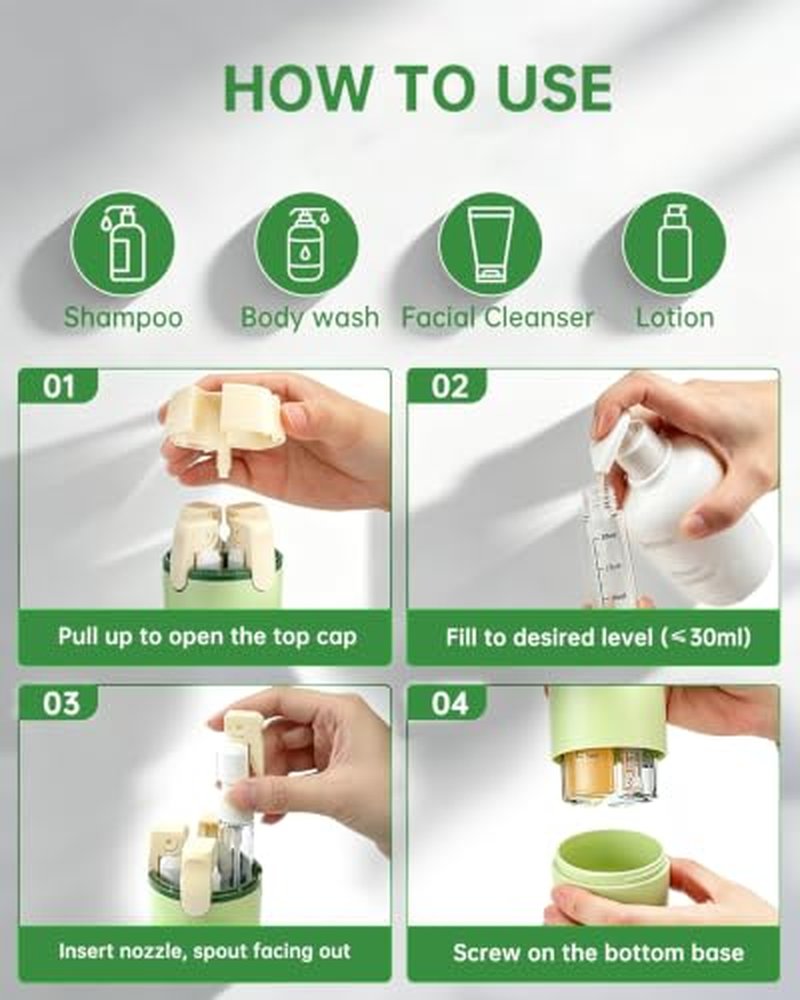 4-in-1 Leak Proof Travel Dispenser Bottle - 30ML Toiletries Container