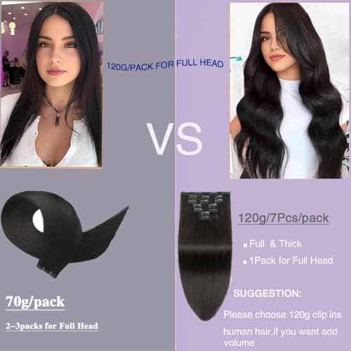 Clip in Hair Extensions Real Human Hair,7Pcs 120g 10A Brazilian Virgin Human Hair Clip in Extensions for Women Natural Black Straight Invisible Seamless Human Hair Extensions 16 Inch Double Weft