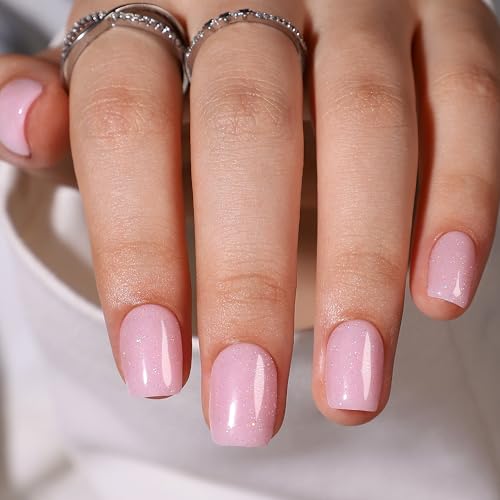 WAFOLOZE Press On Nails Short - Short Square Press On Nails, Pink Short Fake Nails with Nail Glue, Artificial Nails 16 Sizes - 32Pcs Reusable Soft Gel False Nails Tips Kit, Stick On Nails for Women