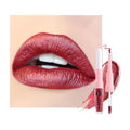 Dark Red Metallic Lip Liner & Lipstick Set - Waterproof Long-Lasting Makeup for Women